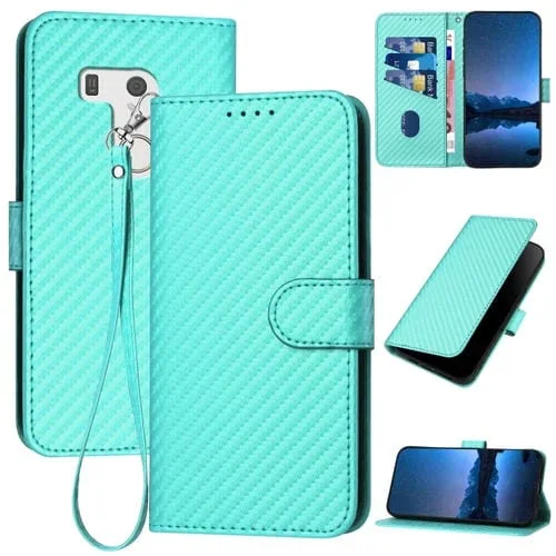 Funda de Cuero para Fujitsu Arrows F-01L F-42A Yx0070 con Hebilla de Fibra de Carbono y Cordón (Azul Claro)