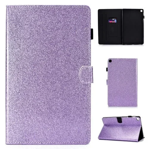 Funda de Cuero para Galaxy Tab A 10.1 T510 (2019) con Tapa Horizontal, Soporte y Ranura para Tarjeta (Morado)