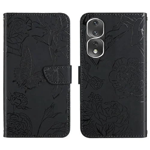 Funda de Cuero para Honor 80 Pro Ht03 con Tapa en Relieve Skin Feel Butterfly (Negro)