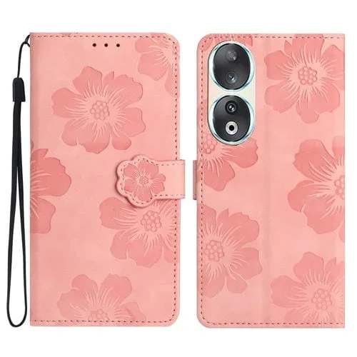 Funda de Cuero para Honor 90 con Estampado de Flores (Rosa)