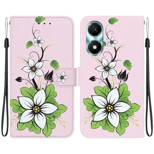 Funda de Cuero para Honor X5 Plus y Play 40C con Dibujo Coloreado y Textura de Cristal (Lirio)