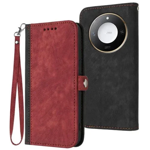 Funda de Cuero para Honor X60/X9C con Correa de Mano Plegable y Hebilla Lateral (Rojo)