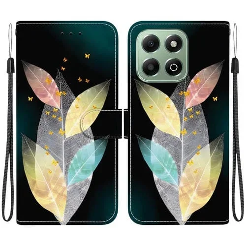 Funda de Cuero para Honor X6B con Dibujo de Colores y Textura de Cristal (Hojas de Colores)