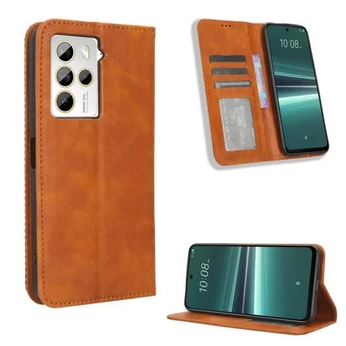 Funda de Cuero para HTC U23 y U23 Pro con Hebilla Magnética y Textura Retro (Marrón)