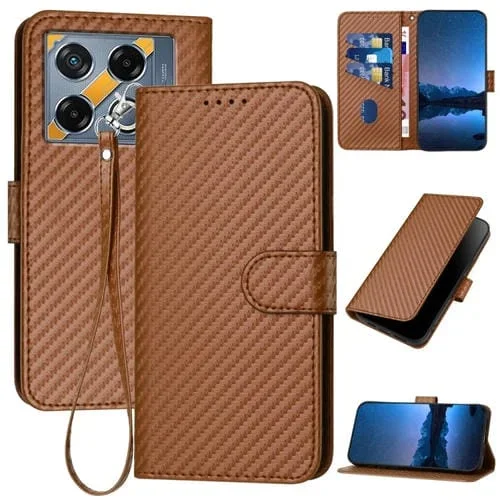Funda de Cuero para Infinix Gt 20 Pro Yx0070 con Hebilla de Fibra de Carbono y Cordón (Café)