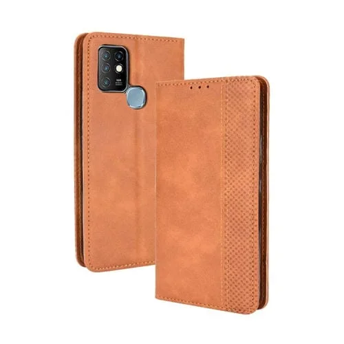 Funda de Cuero para Infinix Hot 10 X682 con Hebilla Magnética, Soporte, Ranuras y Marco de Fotos (Marrón)