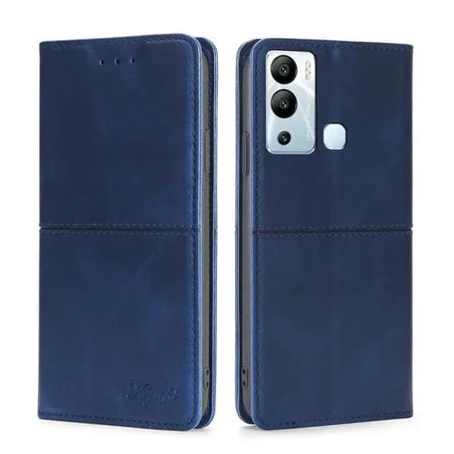 Funda de Cuero para Infinix Hot 12I con Tapa Horizontal Magnética y Textura de Vaca (Azul)
