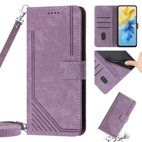 Funda de Cuero para Infinix Hot 20 5G con Cordón y Skin Feel Stripe Pattern (Púrpura)
