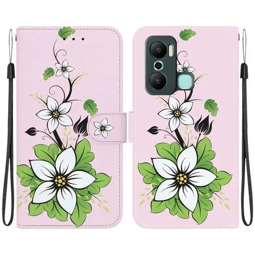 Funda de Cuero para Infinix Hot 20 Play con Dibujo Coloreado y Textura de Cristal (Lirio)