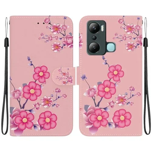 Funda de Cuero para Infinix Hot 20I con Dibujo Coloreado y Textura de Cristal (Flores de Cerezo)
