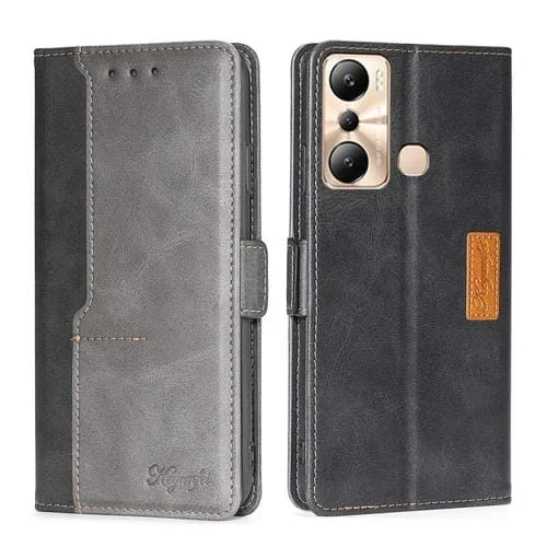 Funda de Cuero para Infinix Hot 20I con Hebilla Lateral y Color de Contraste (Negro + Gris)