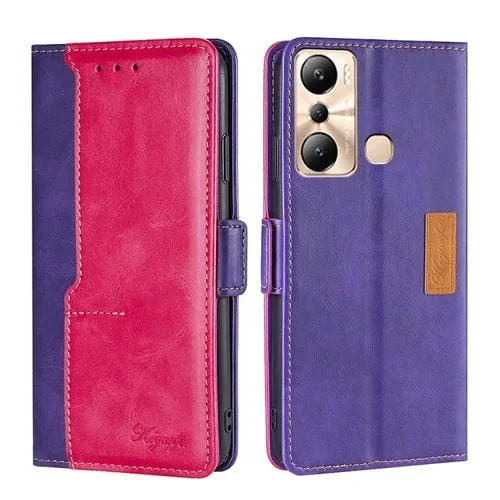 Funda de Cuero para Infinix Hot 20I con Hebilla Lateral y Color de Contraste (Púrpura + Rosa Roja)