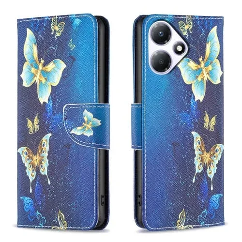 Funda de Cuero para Infinix Hot 30 Play NFC con Patrón Dibujo Mariposa Dorada