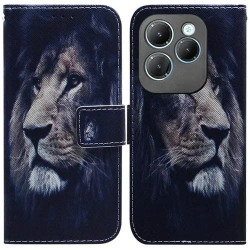 Funda de Cuero para Infinix Hot 40/40 Pro con Tapa y Dibujo Coloreado (León)