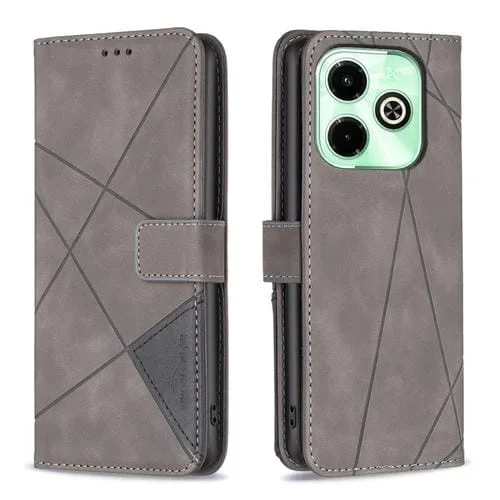 Funda de Cuero para Infinix Hot 40/40 Pro con Textura de Rombo y Hebilla Magnética (Gris)
