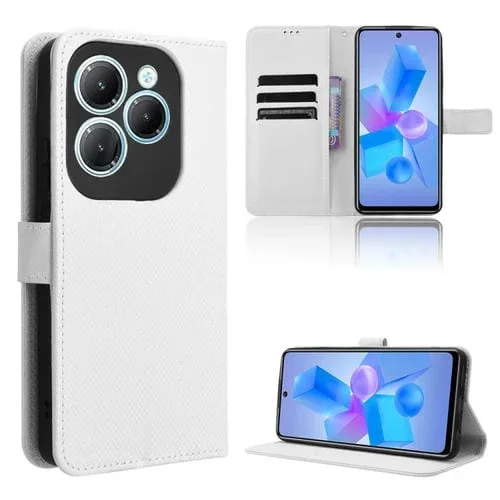 Funda de Cuero para Infinix Hot 40 4G con Textura de Diamante (Blanco)