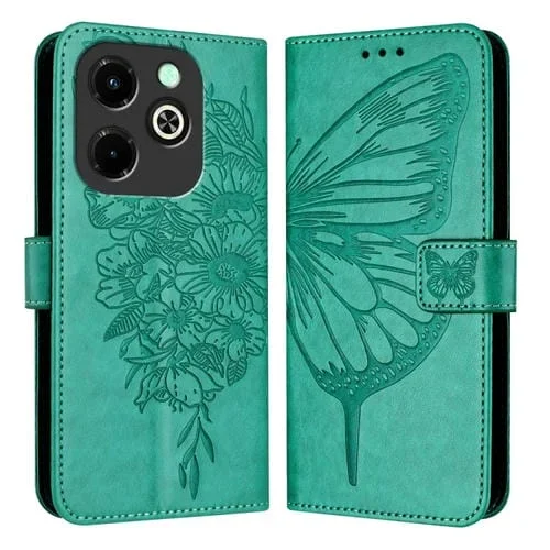 Funda de Cuero para Infinix Hot 40I con Mariposa en Relieve (Verde)