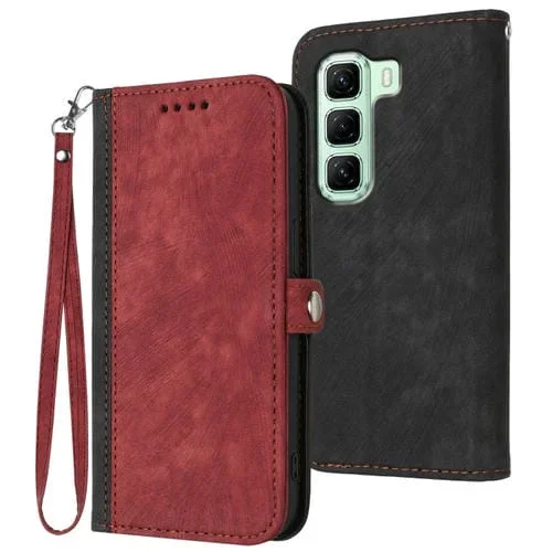 Funda de Cuero para Infinix Hot 50 4G con Correa y Hebilla Lateral Doble Plegable (Rojo)