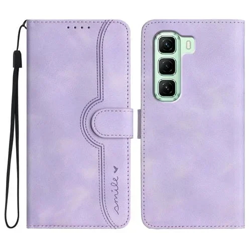 Funda de Cuero para Infinix Hot 50 4G con Diseño de Corazón (Morado)