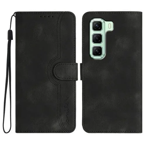 Funda de Cuero para Infinix Hot 50 5G con Diseño de Corazón y Tacto Agradable (Negra)