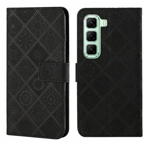 Funda de Cuero para Infinix Hot 50 5G con Patrón en Relieve Étnico (Negro)