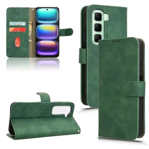 Funda de Cuero para Infinix Hot 50 5G con Tapa Magnética y Tacto Agradable (Verde)