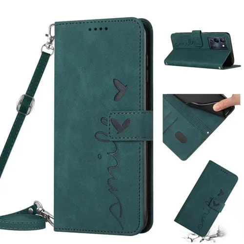 Funda de Cuero para Infinix Note 12 G96 con Cordón y Diseño Heart Pattern (Verde)