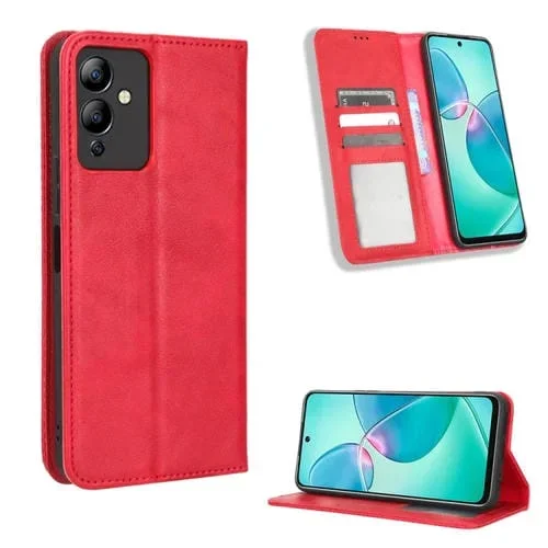 Funda de Cuero para Infinix Note 12I con Hebilla Magnética y Textura Retro (Rojo)