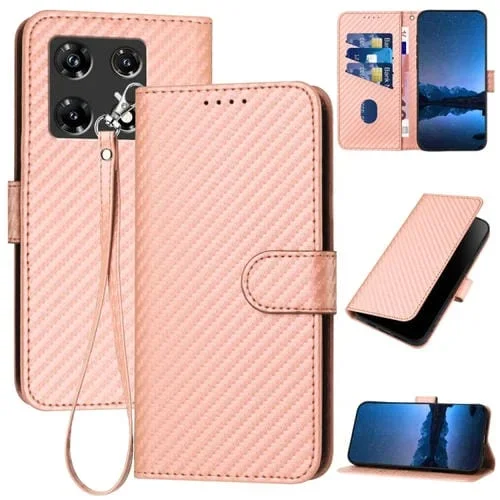 Funda de Cuero para Infinix Note 30 Pro Yx0070 con Hebilla de Fibra de Carbono y Cordón (Rosa)