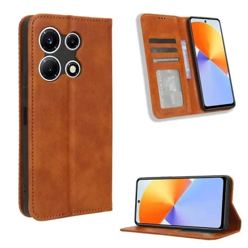 Funda de Cuero para Infinix Note 30 Vip con Hebilla Magnética y Textura Retro (Marrón)