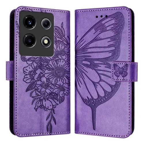 Funda de Cuero para Infinix Note 30 Vip con Mariposa en Relieve (Púrpura Claro)