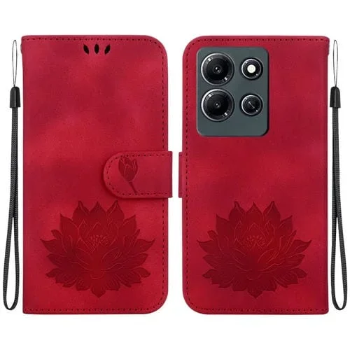 Funda de Cuero para Infinix Note 30I con Relieve de Loto (Rojo)