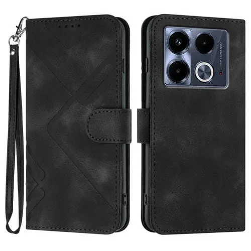 Funda de Cuero para Infinix Note 40 4G con Patrón de Línea y Sensación de Piel (Negro)