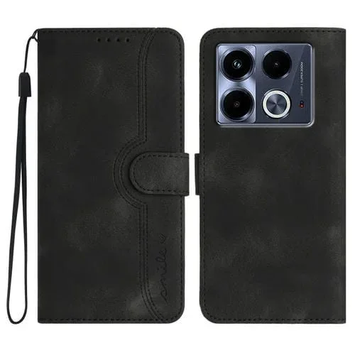 Funda de Cuero para Infinix Note 40 4G con Sensación de Piel y Patrón de Corazón (Negro)