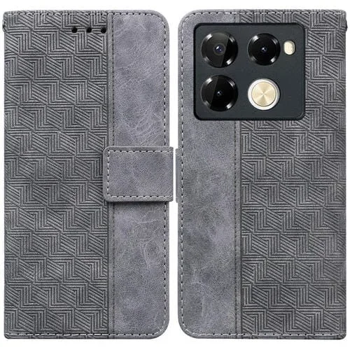 Funda de Cuero para Infinix Note 40 Pro con Relieve Geométrico (Gris)