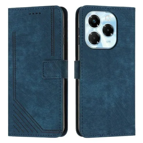 Funda de Cuero para Infinix Note 40X 5G con Diseño de Rayas y Tacto Sedoso (Azul)