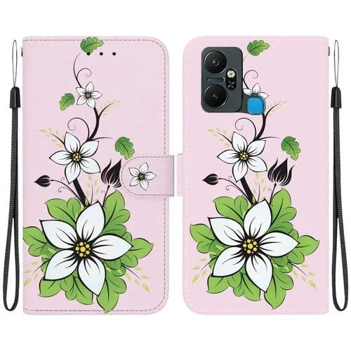 Funda de Cuero para Infinix Smart 6 Plus con Dibujo Coloreado y Textura de Cristal (Lirio)