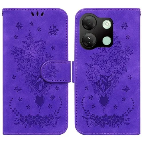 Funda de Cuero para Infinix Smart 7 HD Butterfly Rose en Relieve (Púrpura)