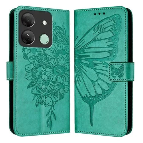 Funda de Cuero para Infinix Smart 7 India / 7 HD / 7 Plus con Mariposa en Relieve (Verde)