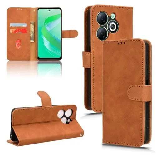 Funda de Cuero para Infinix Smart 8 con Tapa Magnética (Marrón) Skin Feel