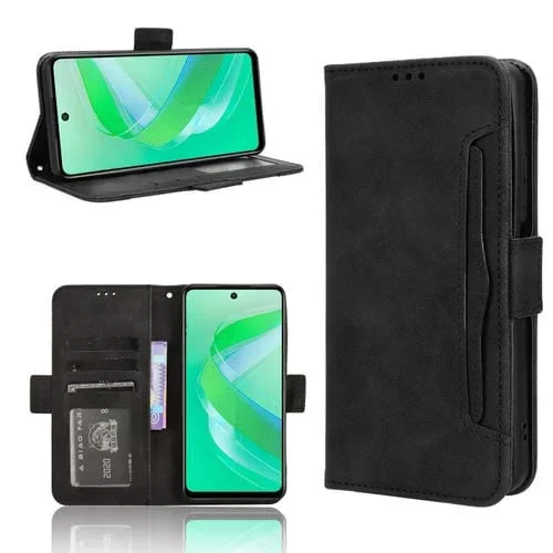 Funda de Cuero para Infinix Smart 8 con Textura Becerro y Ranuras para Tarjetas (Negro)