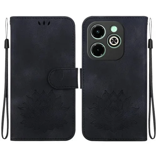 Funda de Cuero para Infinix Smart 8 y Smart 8 HD con Relieve Lotus (Negro)