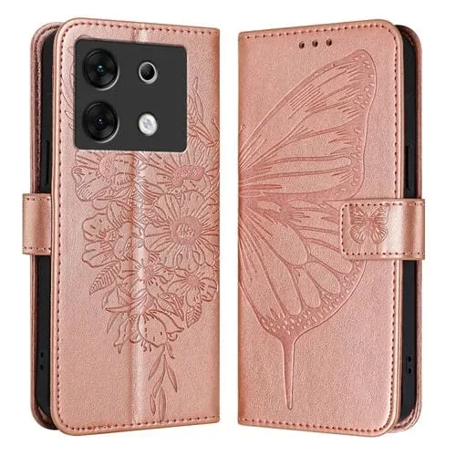 Funda de Cuero para Infinix Zero 30 5G con Mariposa en Relieve (Oro Rosa)