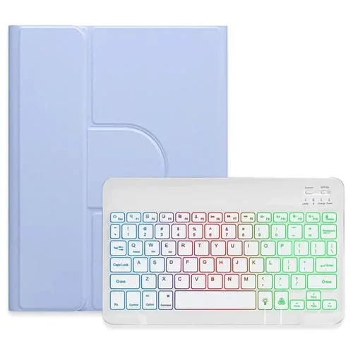 Funda de Cuero para iPad 10Th Gen 10.9 2022 con Teclado Bluetooth y Retroiluminación Tres Colores Giratorio 360 (Púrpura Claro)