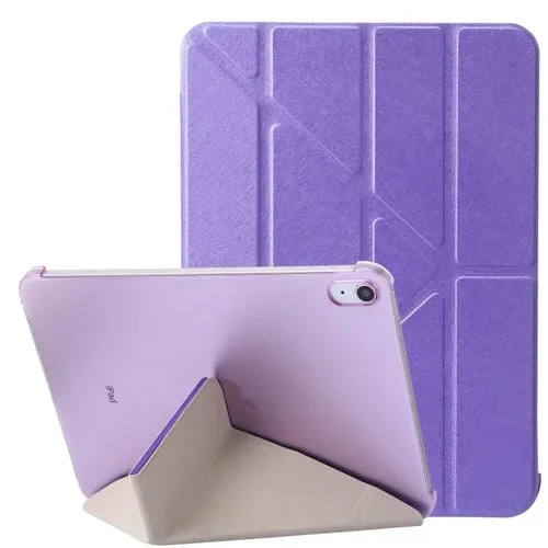 Funda de Cuero para iPad 2025/2022 con Tapa, Soporte y Textura de Seda (Morado)