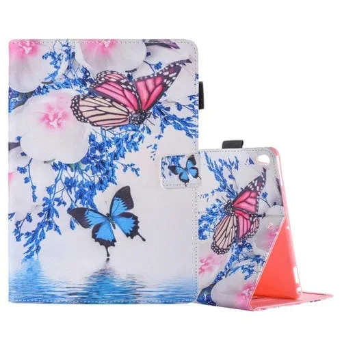 Funda de Cuero para iPad Pro 10.5 con Tapa Horizontal, Patrón de Flores y Mariposa, 3 Ranuras para Tarjetas y Soporte