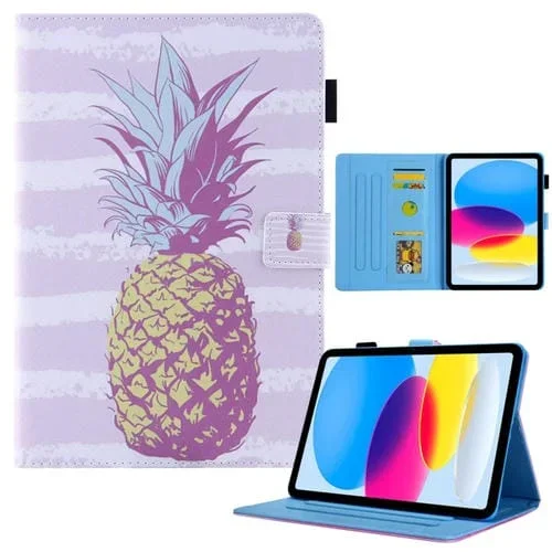 Funda de Cuero para iPad Pro 11 2024 Dibujo a Color Piña Dorada