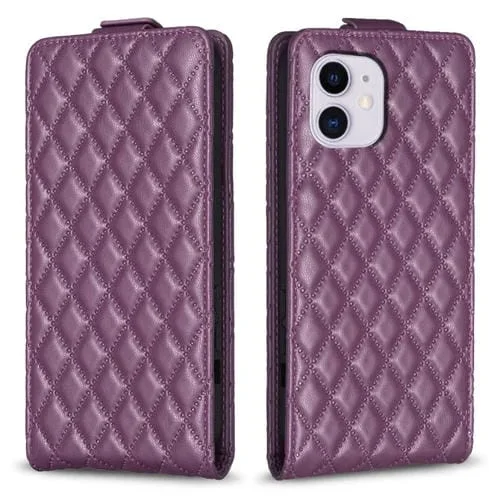 Funda de Cuero para iPhone 11 Diamond Lattice con Tapa Vertical (Púrpura Oscuro)