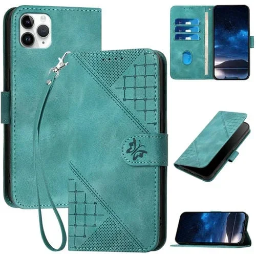Funda de Cuero para iPhone 11 Pro Max Yx0080 con Tapa, Patrón en Relieve y Cordón (Azul Claro)