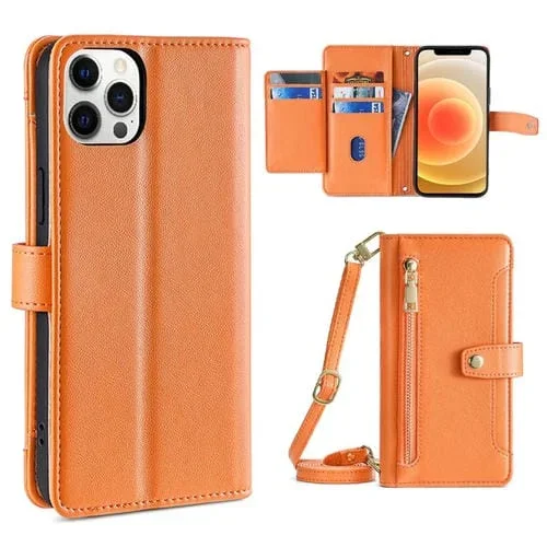 Funda de Cuero para iPhone 12 Pro Max Sheep Texture Cross-Body Zipper Wallet (Naranja)